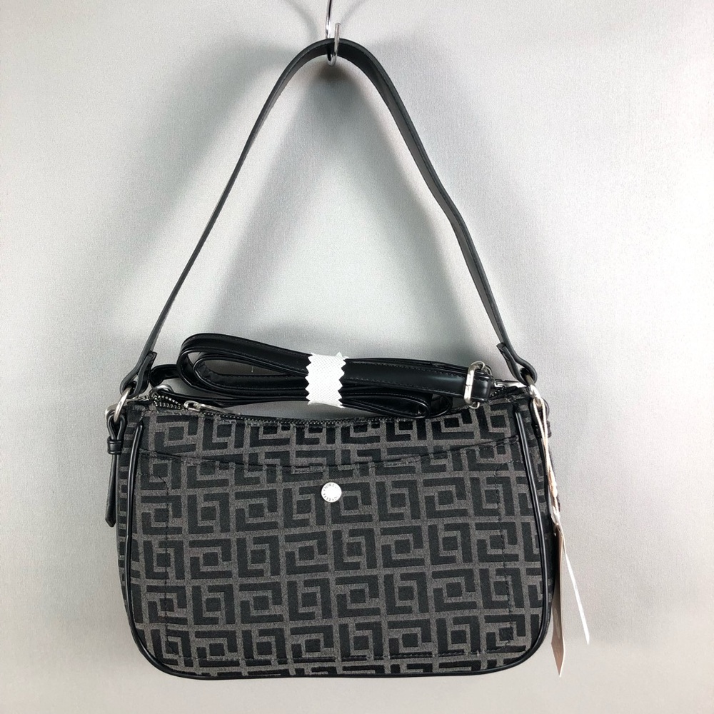 Structured Gray Pattern Shoulder Bag with Geometric Print